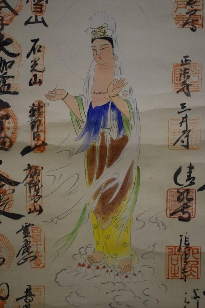 真作/西国三十三ヶ所/三十三ヵ所霊場集印肉筆掛軸/布袋屋掛軸HF-145