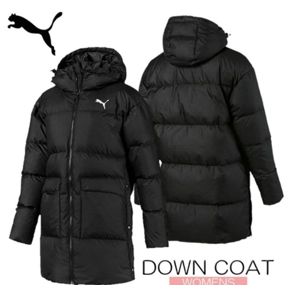 【美品】プーマ　 ᒪサイズ　レディース ベンチコート ダウンコート　ロング　黒 PUMA（プーマ） ベンチコート ダウンコート メンズ レディース ロング