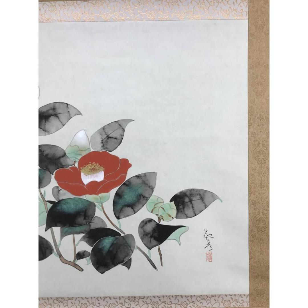複製/安田靫彦/椿図/紅白椿/工芸品/横物/花図/冬/掛軸☆宝船☆AK-835