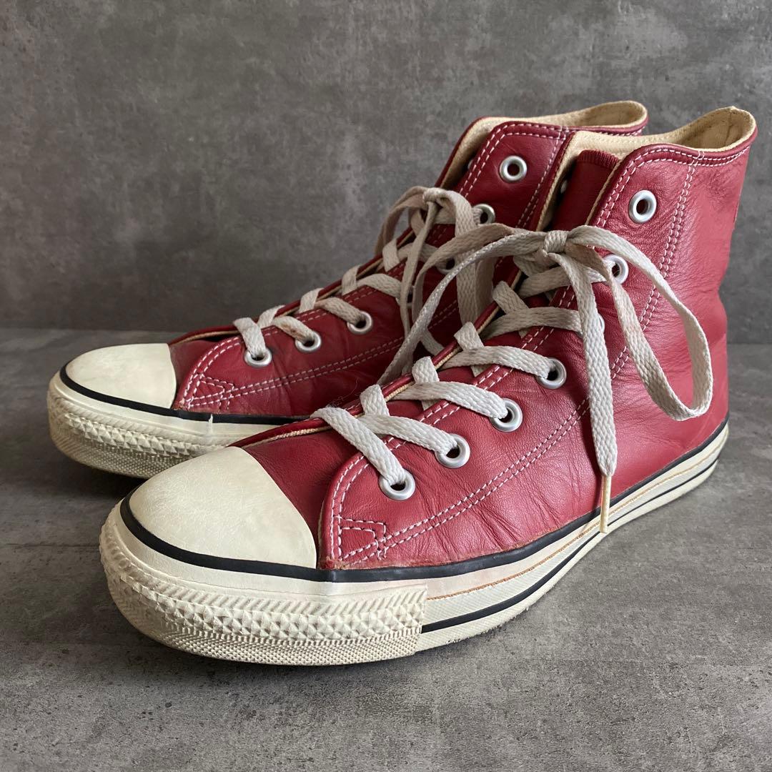 90s USA製 コンバース レザー オールスター ハイ US5.5 赤 レッド