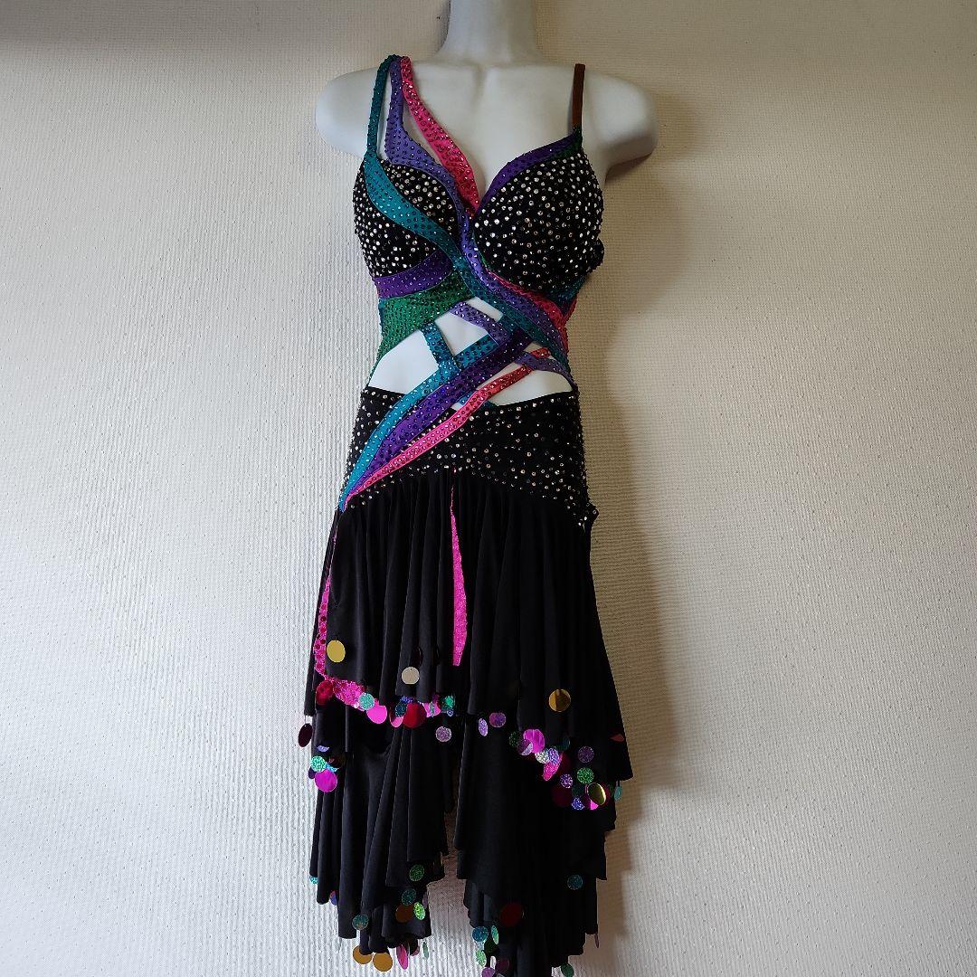 社交ダンス　ラテン　インパクト　 カラフルストーンドレス　S~M 社交ダンス ラテンドレス 競技 デモ 衣装 Mサイズ ルンバ チャチャチャ