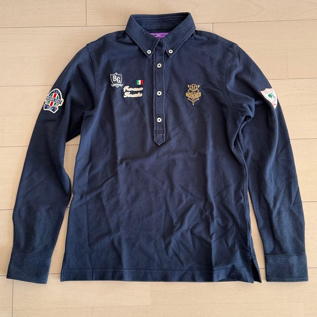 BEAMS GOLF メンズM 長袖ポロシャツ ゴルフウェア ネイビー 日本製