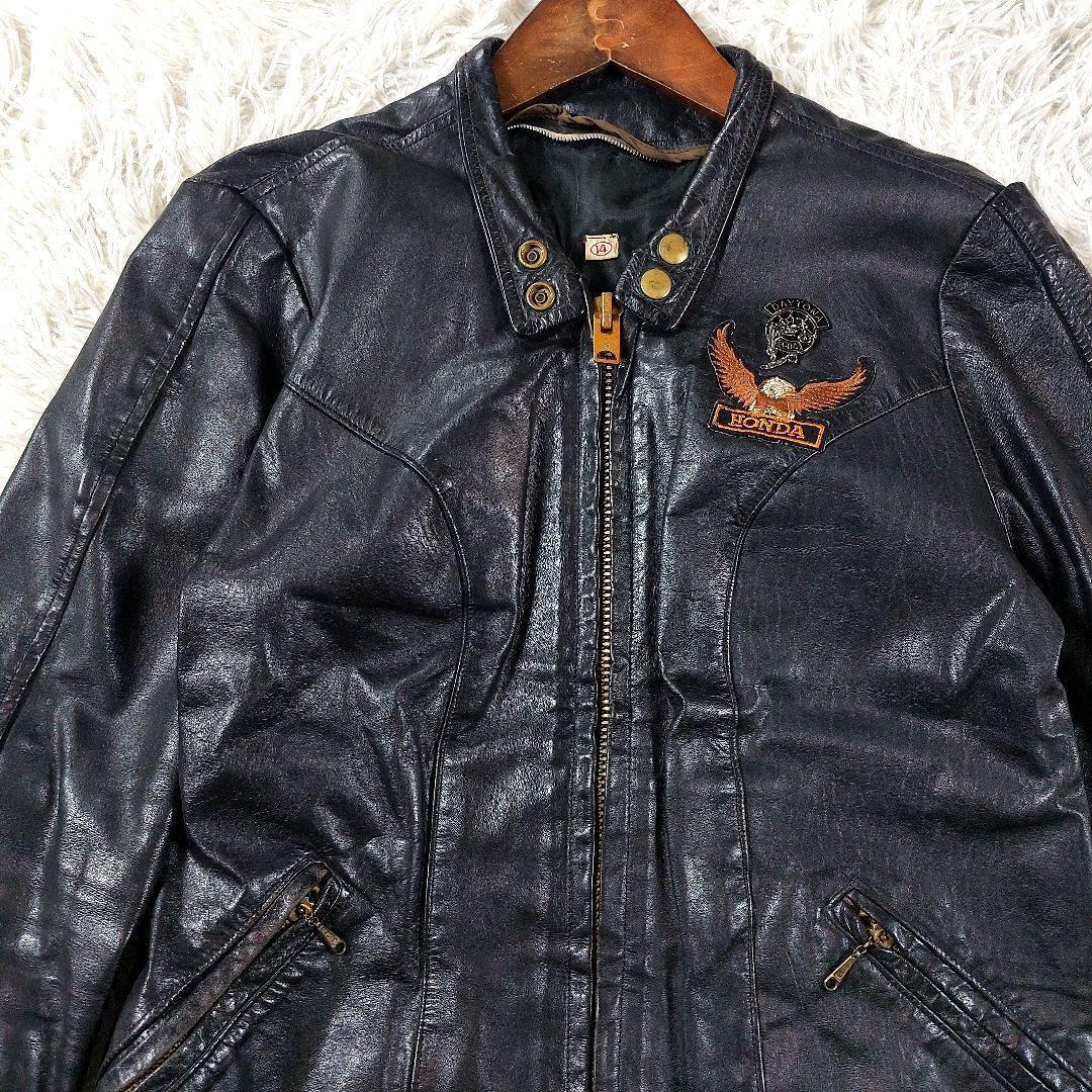 60s~70s デカタロン シングルレザーライダースジャケット ワッペン革ジャン 60's~70's Unknown レザーシングルライダースジャケット 革ジャン