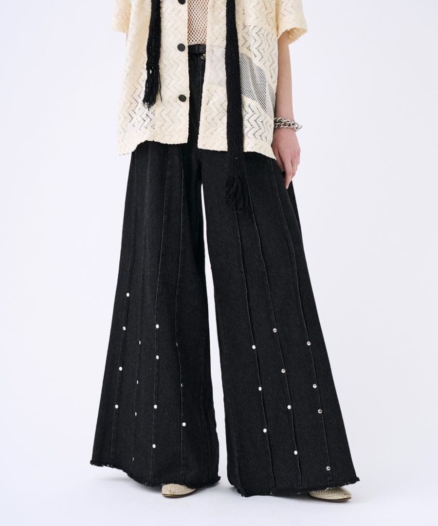 seyto サイズ1 / スタッズピンストライプワイドフレアデニムパンツ