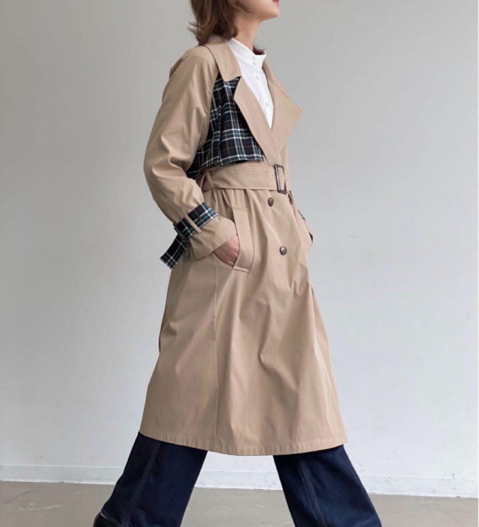 idem チェック柄トレンチコート ベージュ - メルカリ