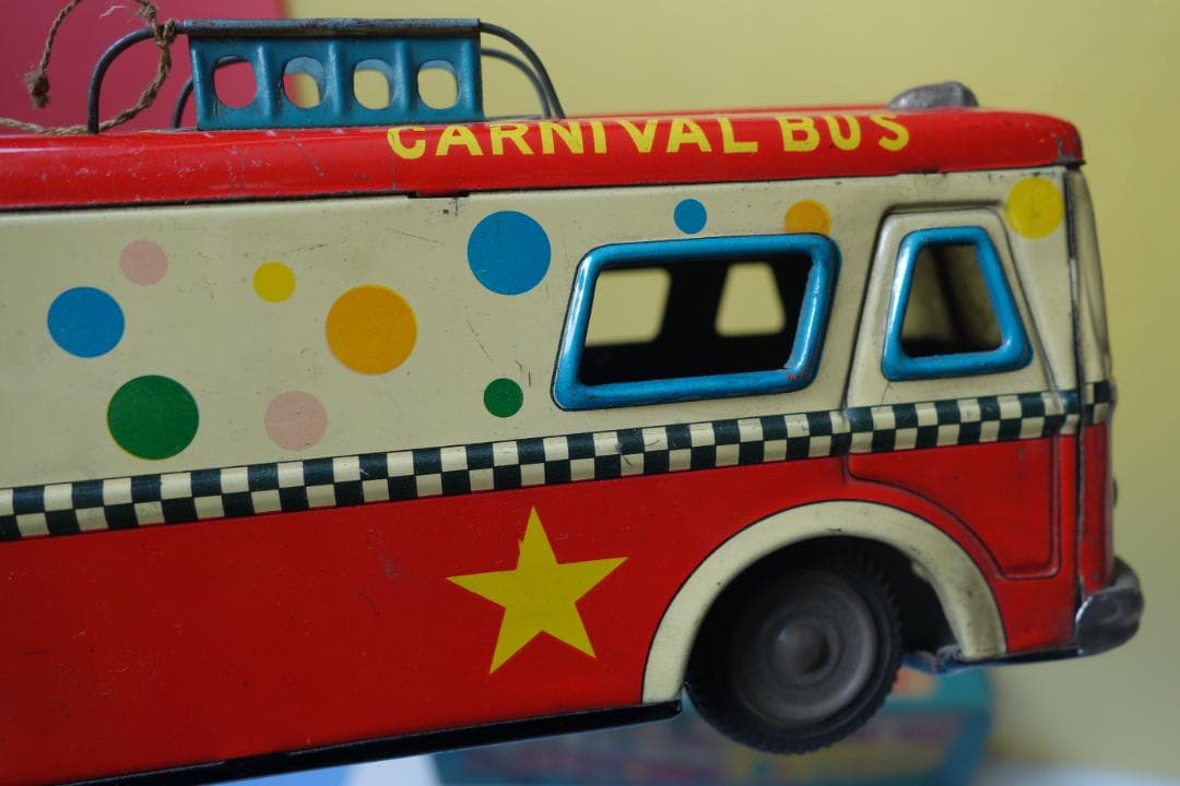 昭和レトロ　アオシン製　カーニバルバス　部品欠品　箱有　当時物　ブリキのおもちゃ