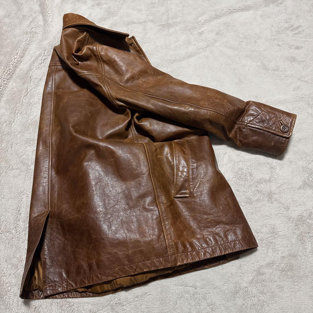 《希少》OLD GAP レザーカーコート 茶 ブラウン 牛革 ブラウン M相当