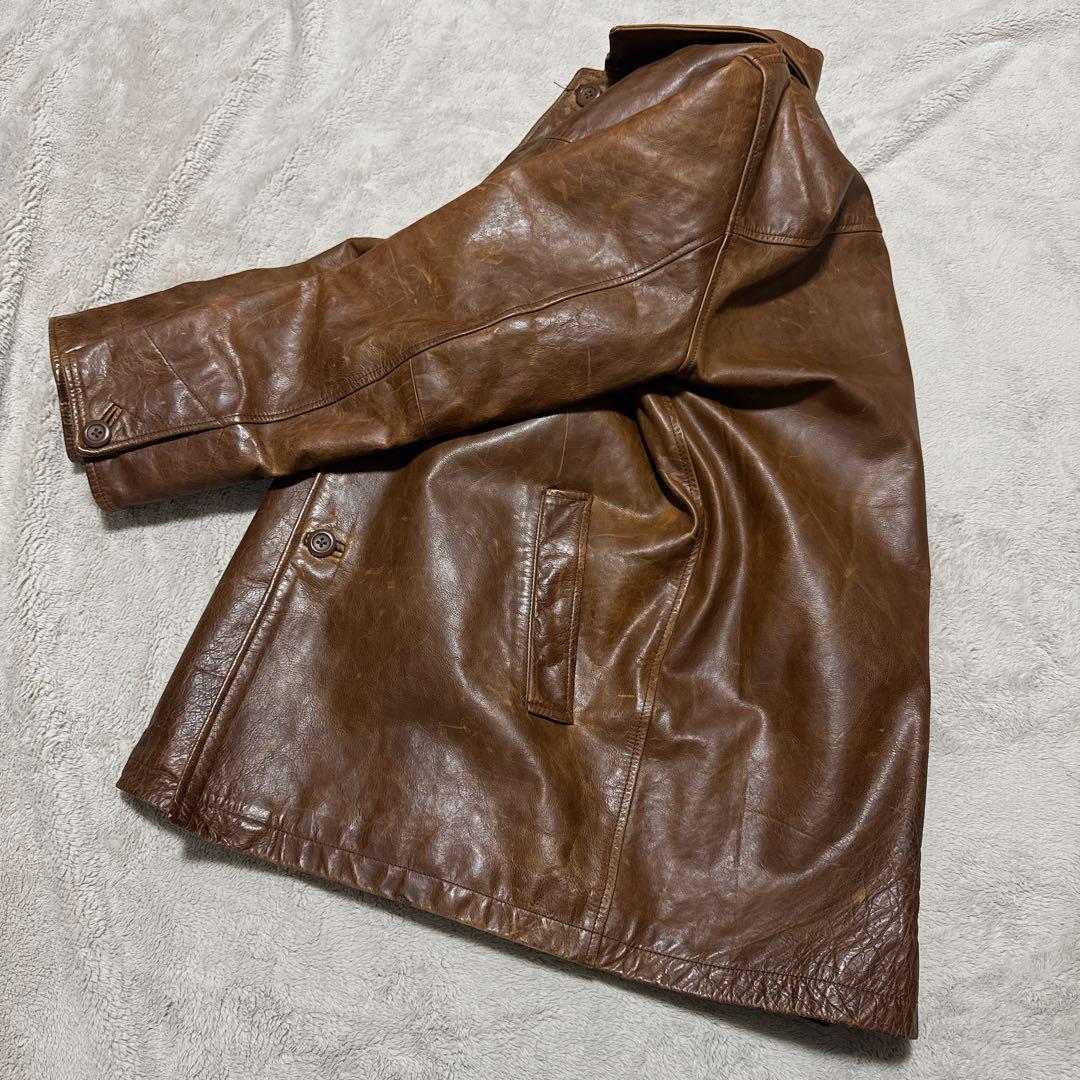 《希少》OLD GAP レザーカーコート 茶 ブラウン 牛革 ブラウン M相当