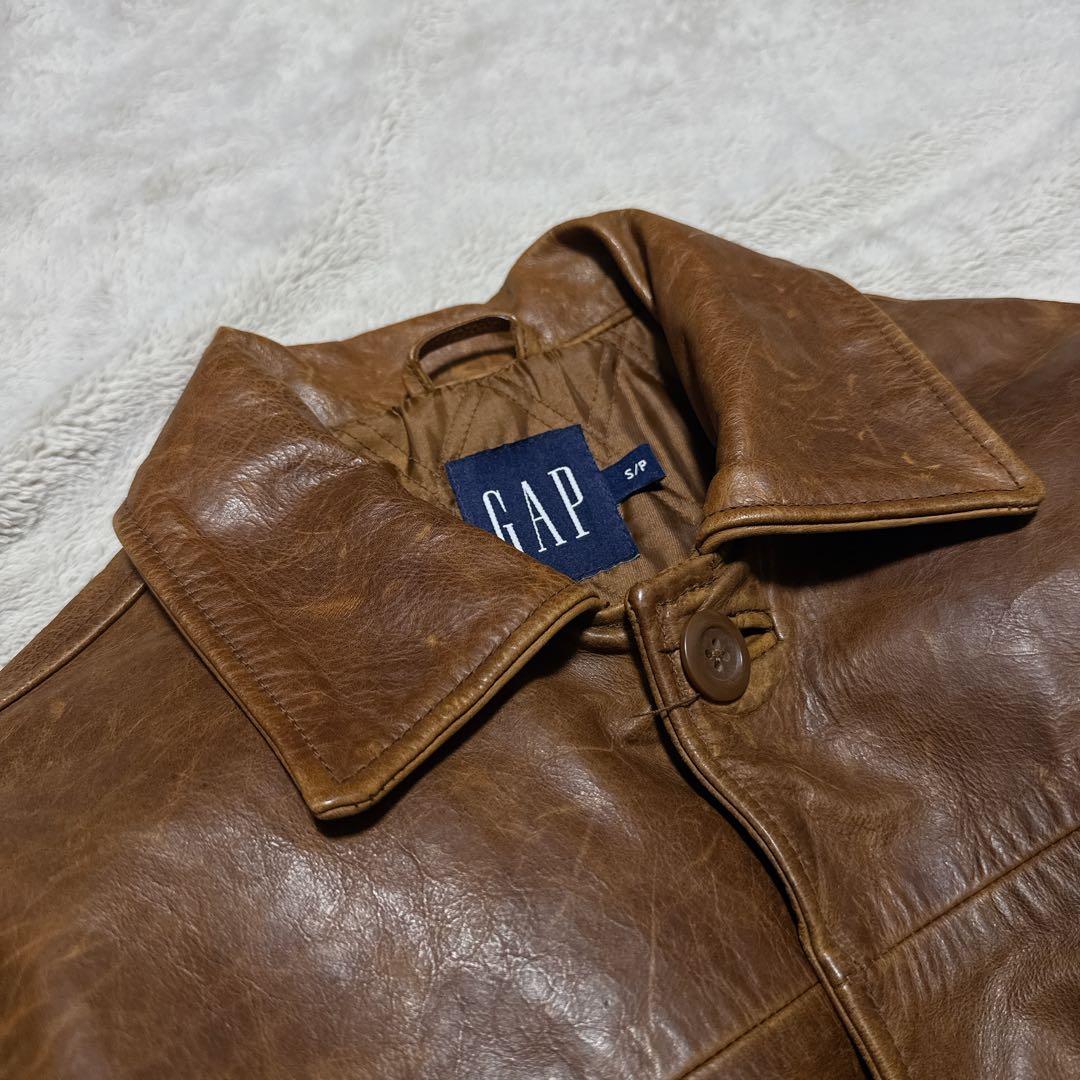 《希少》OLD GAP レザーカーコート 茶 ブラウン 牛革 ブラウン M相当