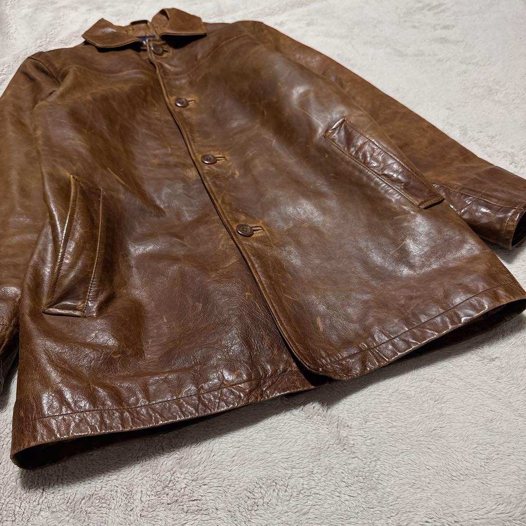 《希少》OLD GAP レザーカーコート 茶 ブラウン 牛革 ブラウン M相当
