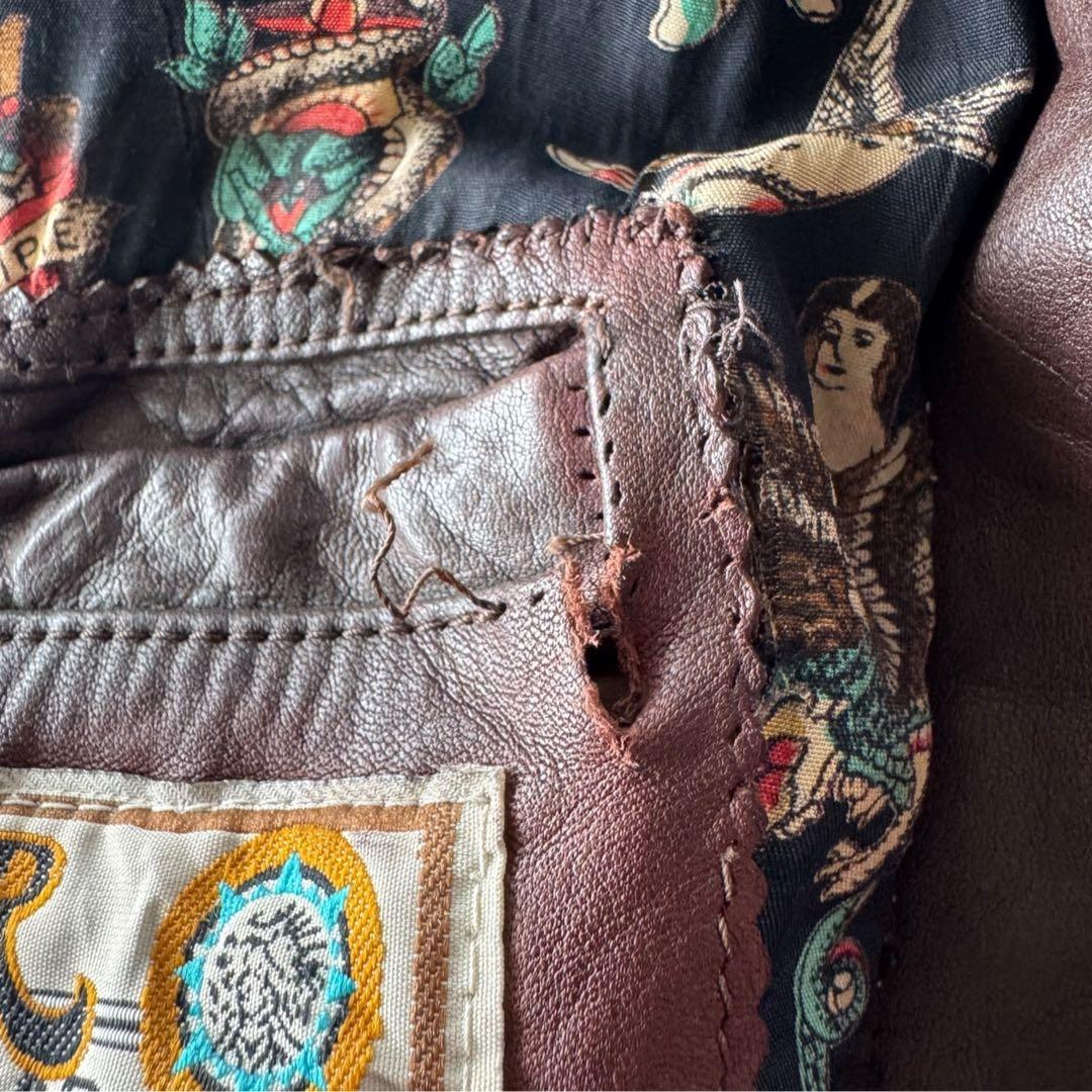 CHIPIE CUIR A-2typeレザージャケット 総柄裏地 ダークブラウン - メルカリ