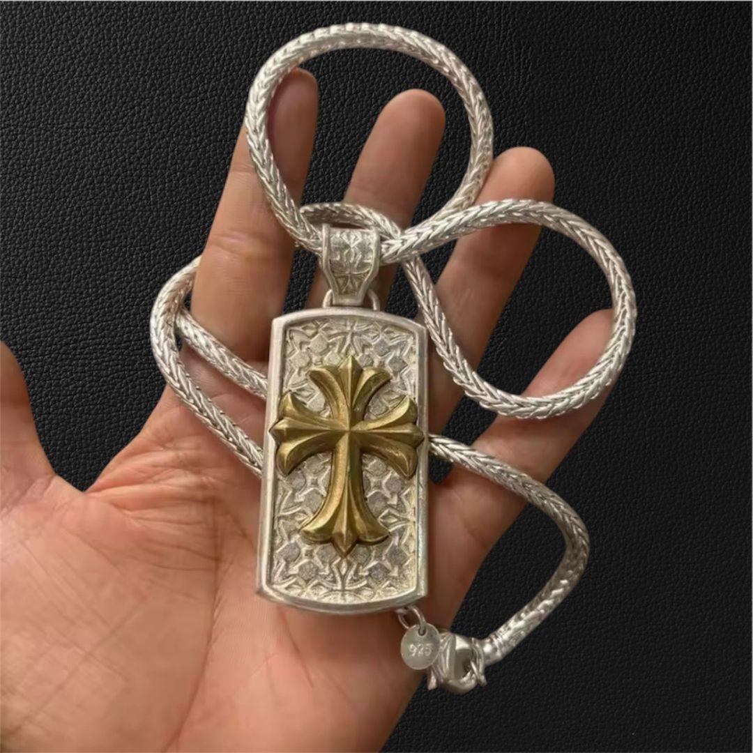 シルバー925刻印 十字架ネックレス クロス ヴィンテージ 重厚感 silver