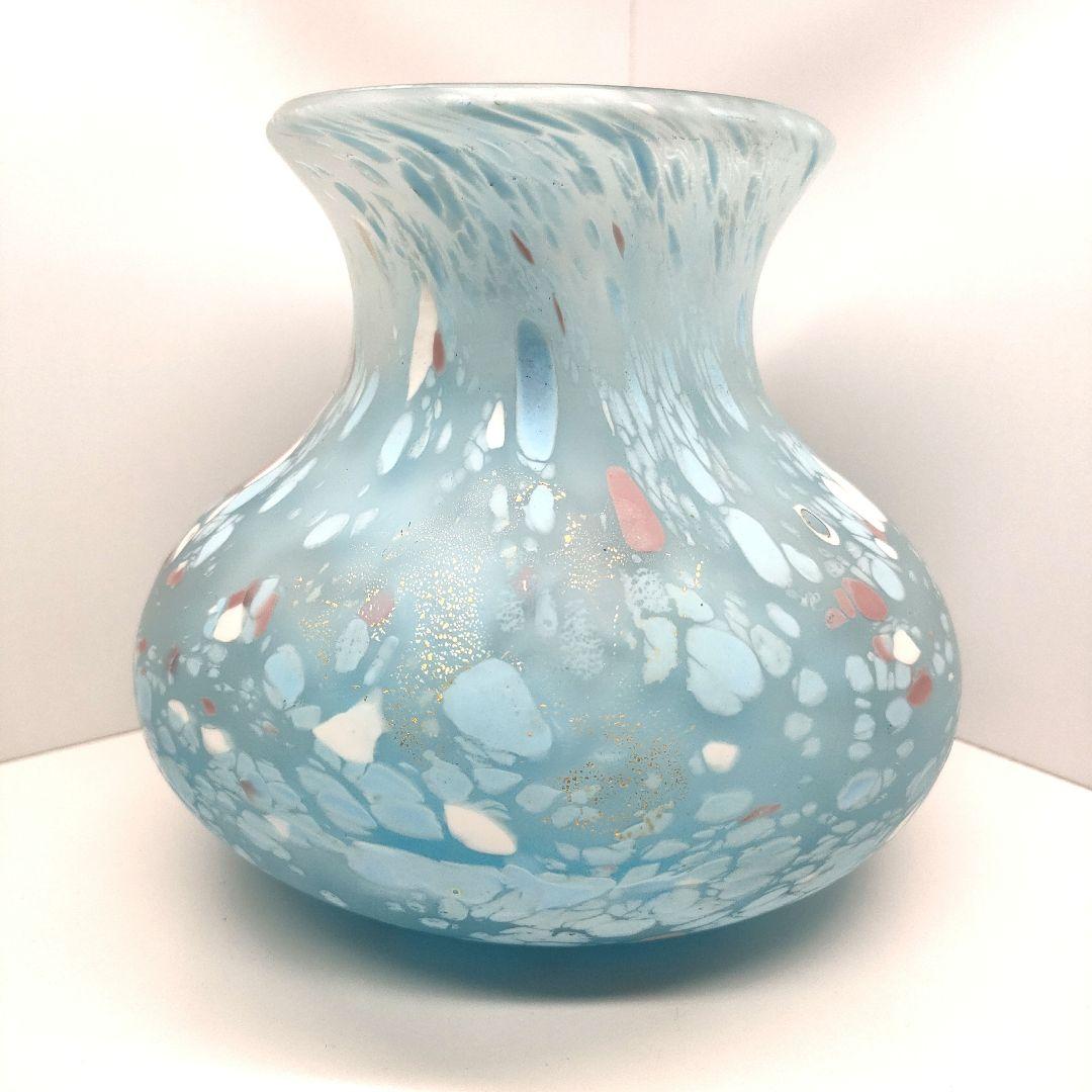 デッドストック デッドストック 藤田喬平 手吹 金彩花瓶 淡い水色