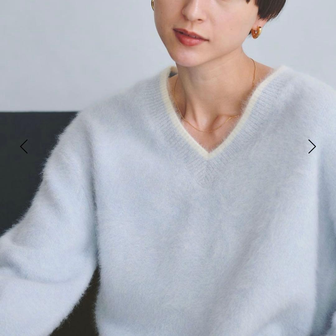 フォックスカシミヤ Vネック ニット ブルー - メルカリ