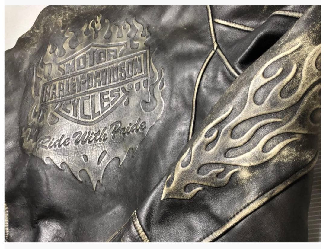 ハーレーダビッドソン⭐️大型立体エンボス加工⭐️極上レア本革製
