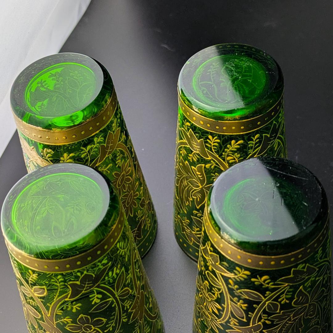 Moser モーゼル 金彩グラス 4個セット エメラルドグリーン アラベスク