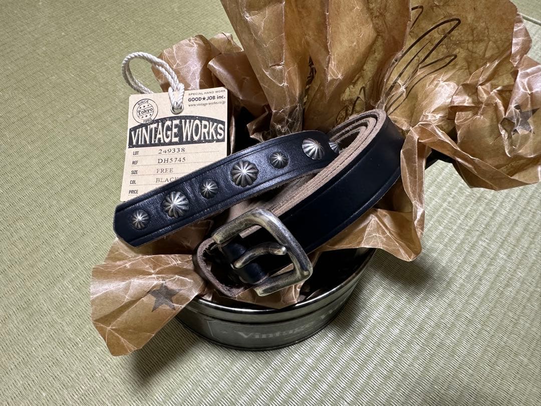 美品　VINTAGE WORKS DH5745 BLACK　ヴィンテージワークス Vintage Works ヴィンテージワークス Leather belt レザーベルト