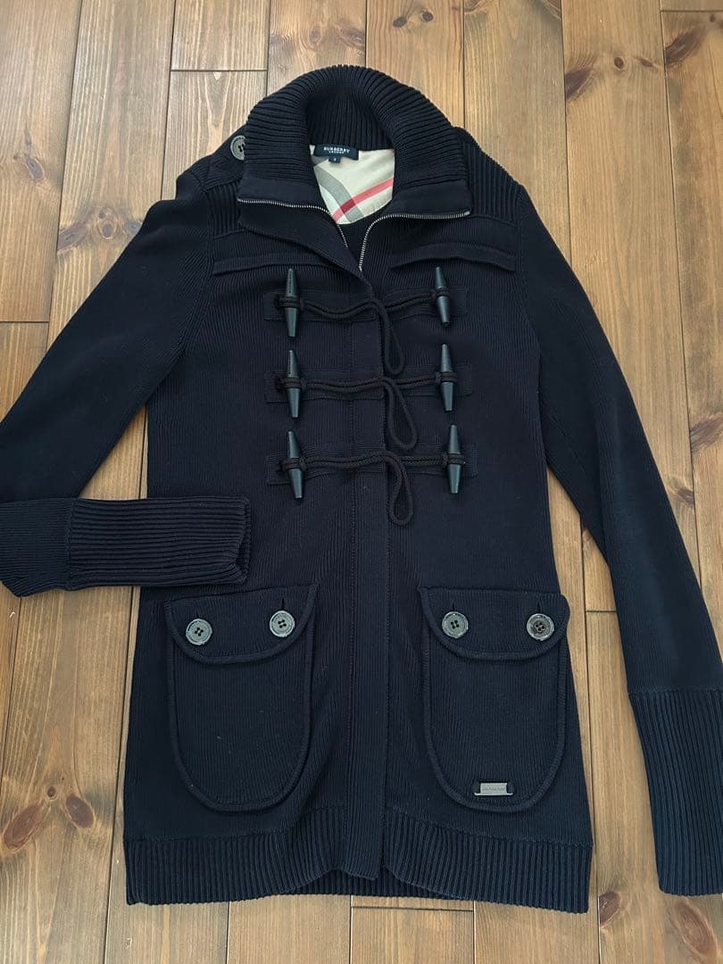 美品】バーバリーロンドン ダッフルニットコート ノバチェック