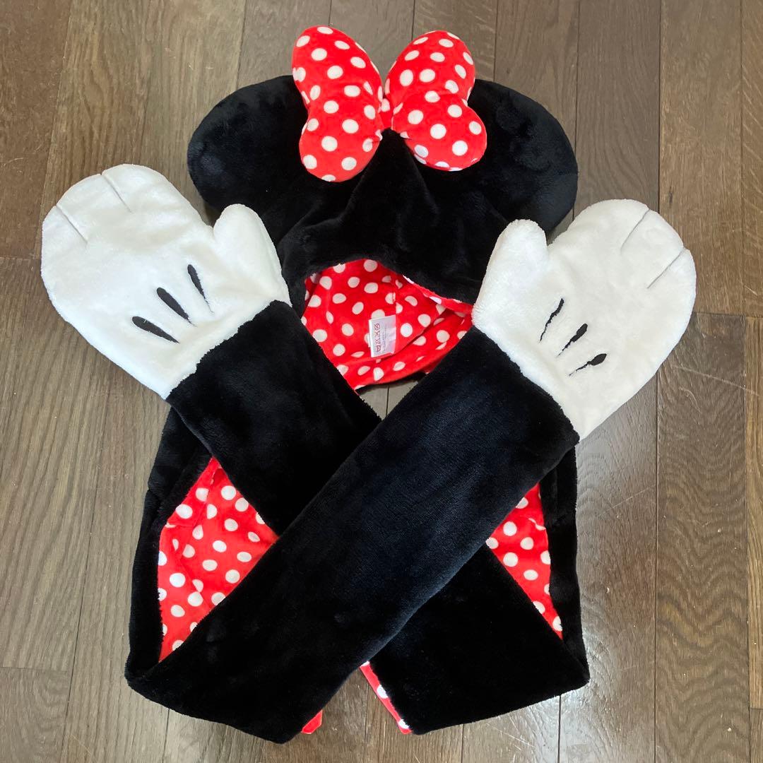 ディズニーリゾート ミニーちゃん マフラー手袋付きファンキャップ