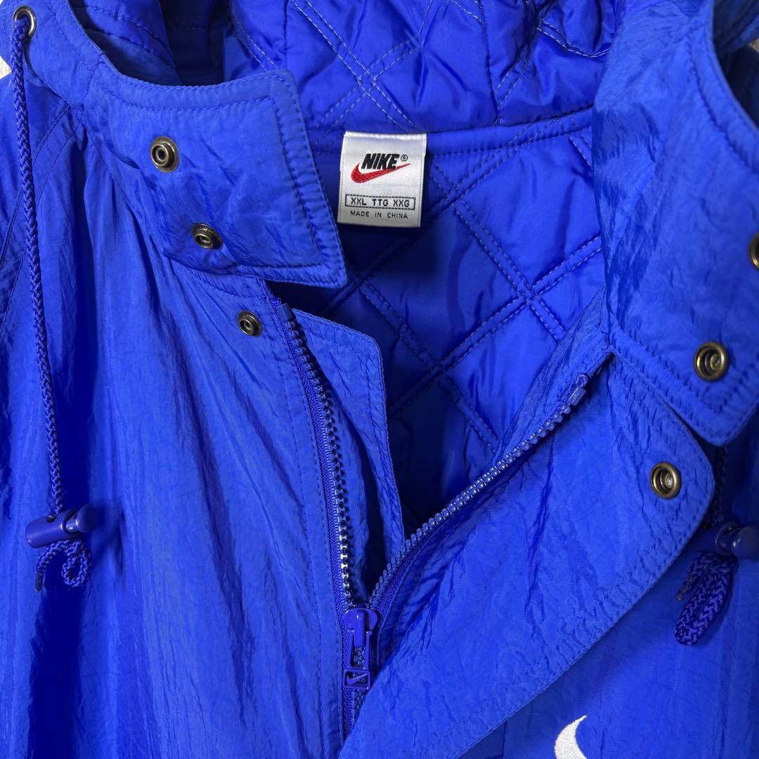 ナイキ 白タグ ナイロンジャケット ロゴ刺繍 ベンチコート 青 XXL