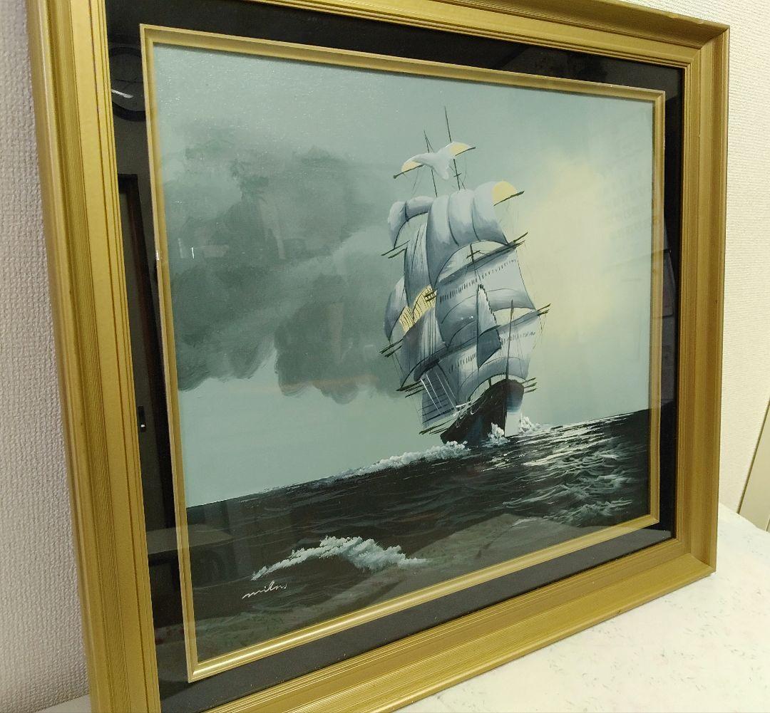 ◇帆船　油絵　肉筆画　銘有り