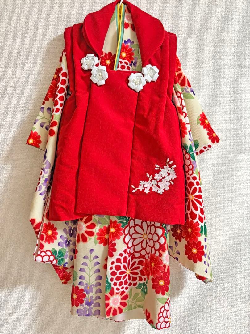 七五三(3歳女の子用)赤色花柄セット