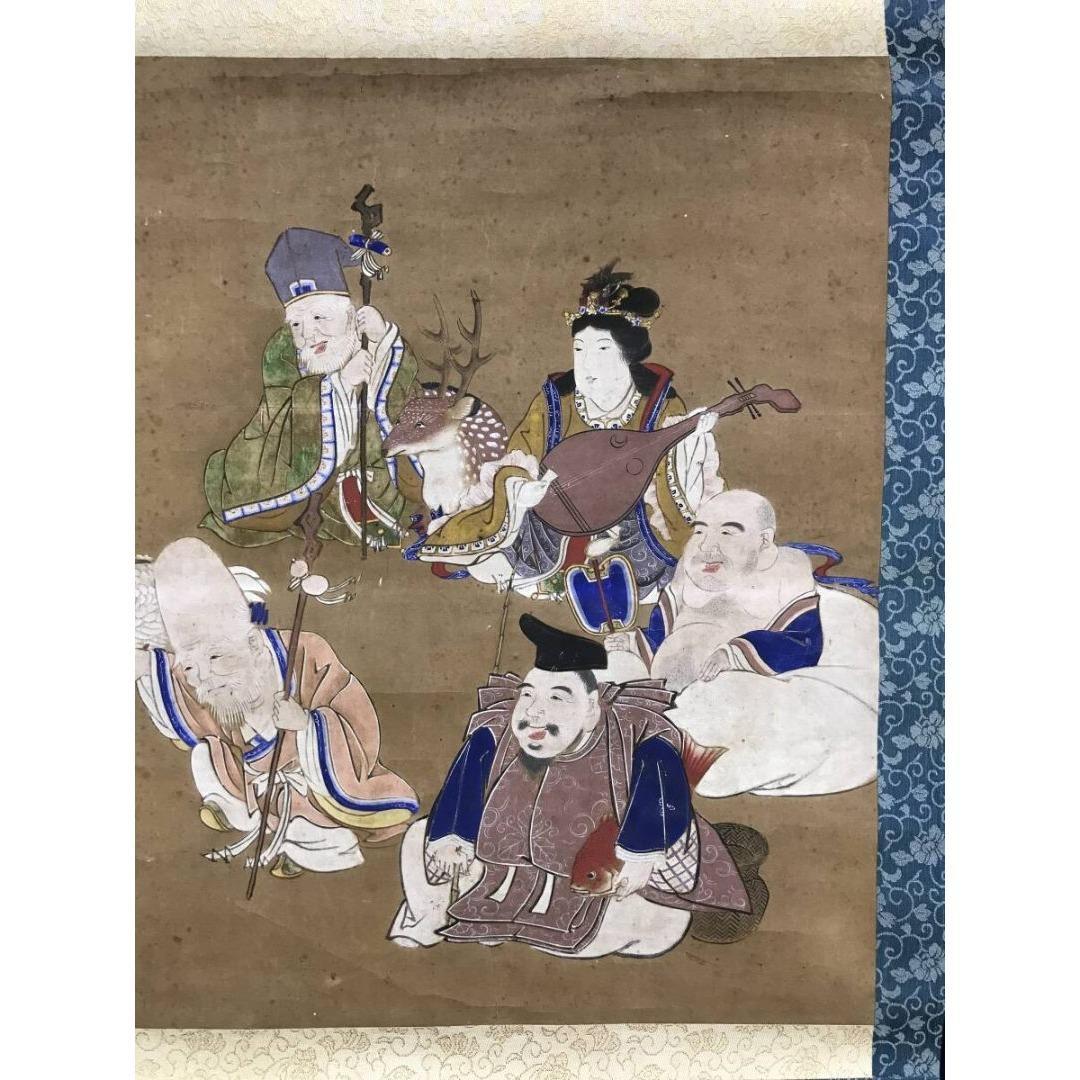 真作/作者不詳/七福神図/古画/人物図/祝/正月/掛軸/名家伝来/AK-451