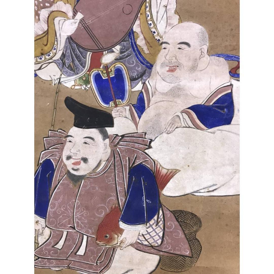 真作/作者不詳/七福神図/古画/人物図/祝/正月/掛軸/名家伝来/AK-451