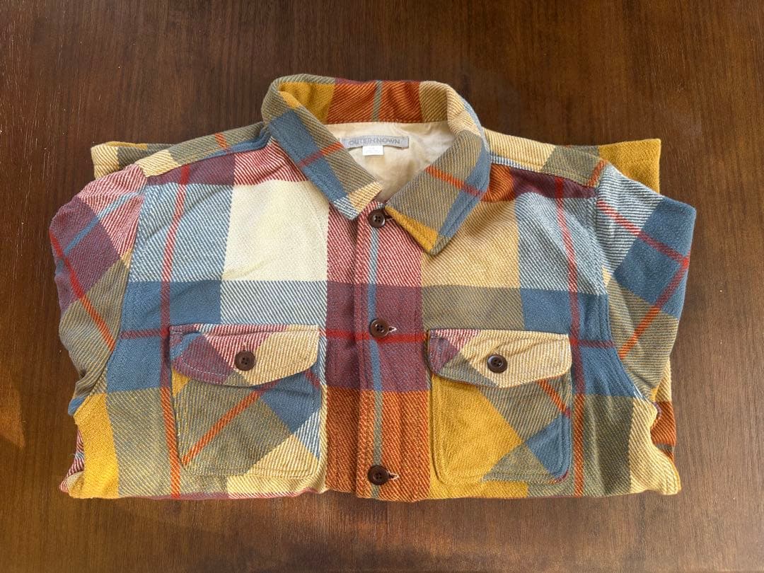 OUTERKNOWN チェック柄ネルシャツ L シャツ a.p.o.v. チェック柄オーバーサイズ肉厚ネルシャツジャケット