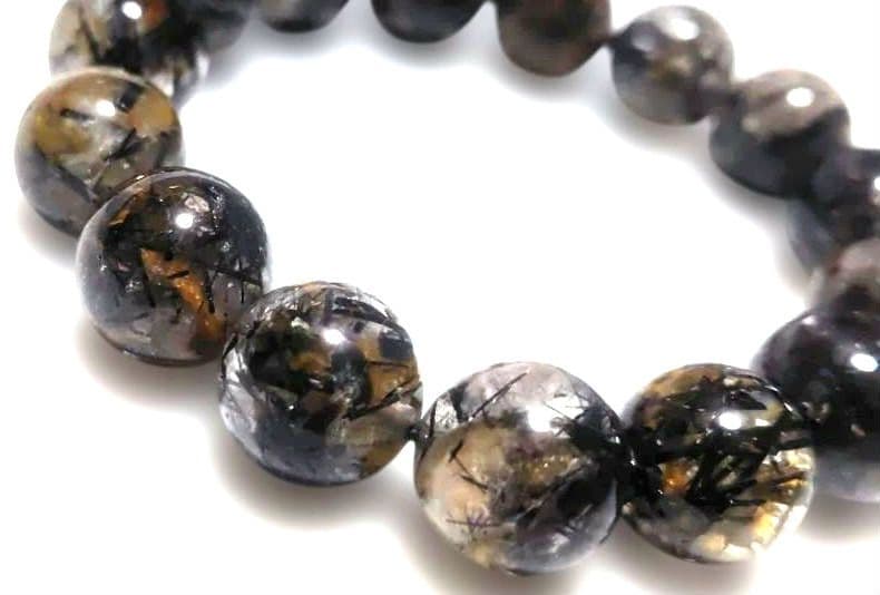 ブラックルチル15mm 　天然石　ブレスレット 超稀少♪ 正真正銘の本物ブラックルチルクォーツ♪ 必見♪ - 天然石