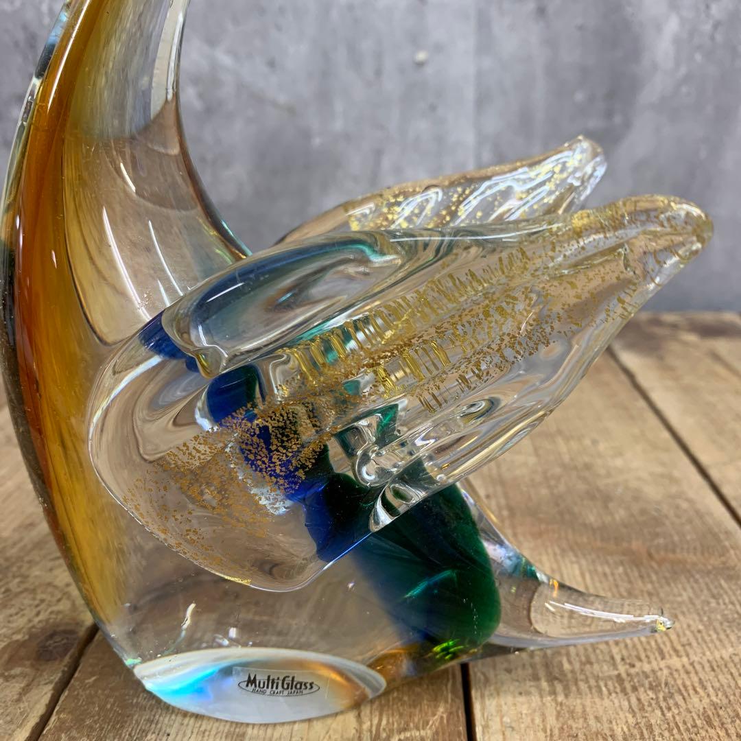2F 【極美品】マルティグラス Multi Glass スワン 白鳥 置物 金彩