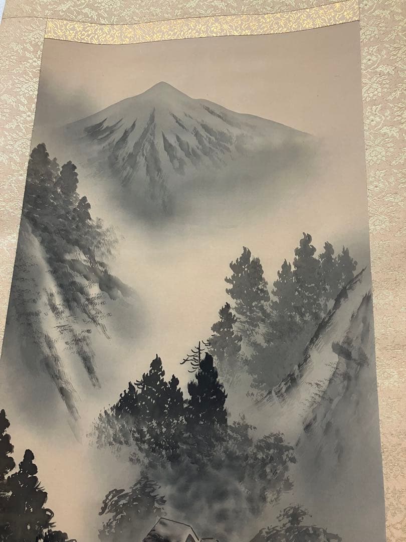 木箱付き水墨画 水墨山水　藤原芳仙