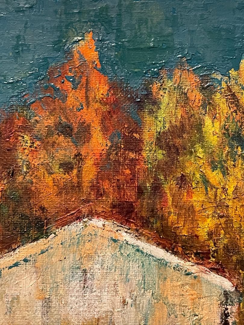 「真作」島村義一「晚秋」風景画　油彩画　額装　サイン有り　F4号