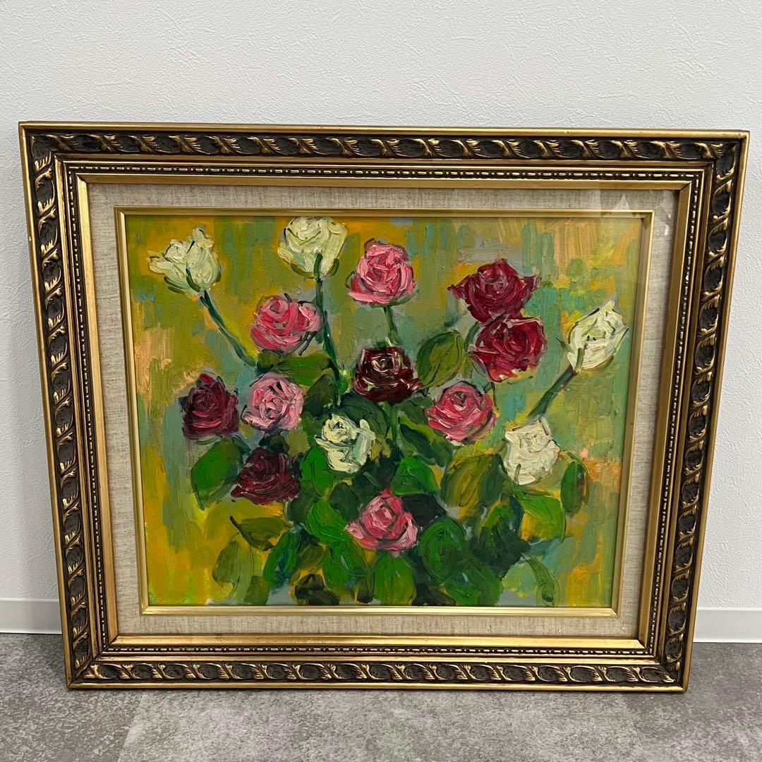 作者不明 バラ 花束 油彩画 装飾フレーム付き 薔薇 楽天市場】油彩画 F6号 朝隈敏彦 「バラ（赤）」 真筆 額入り 額装絵画