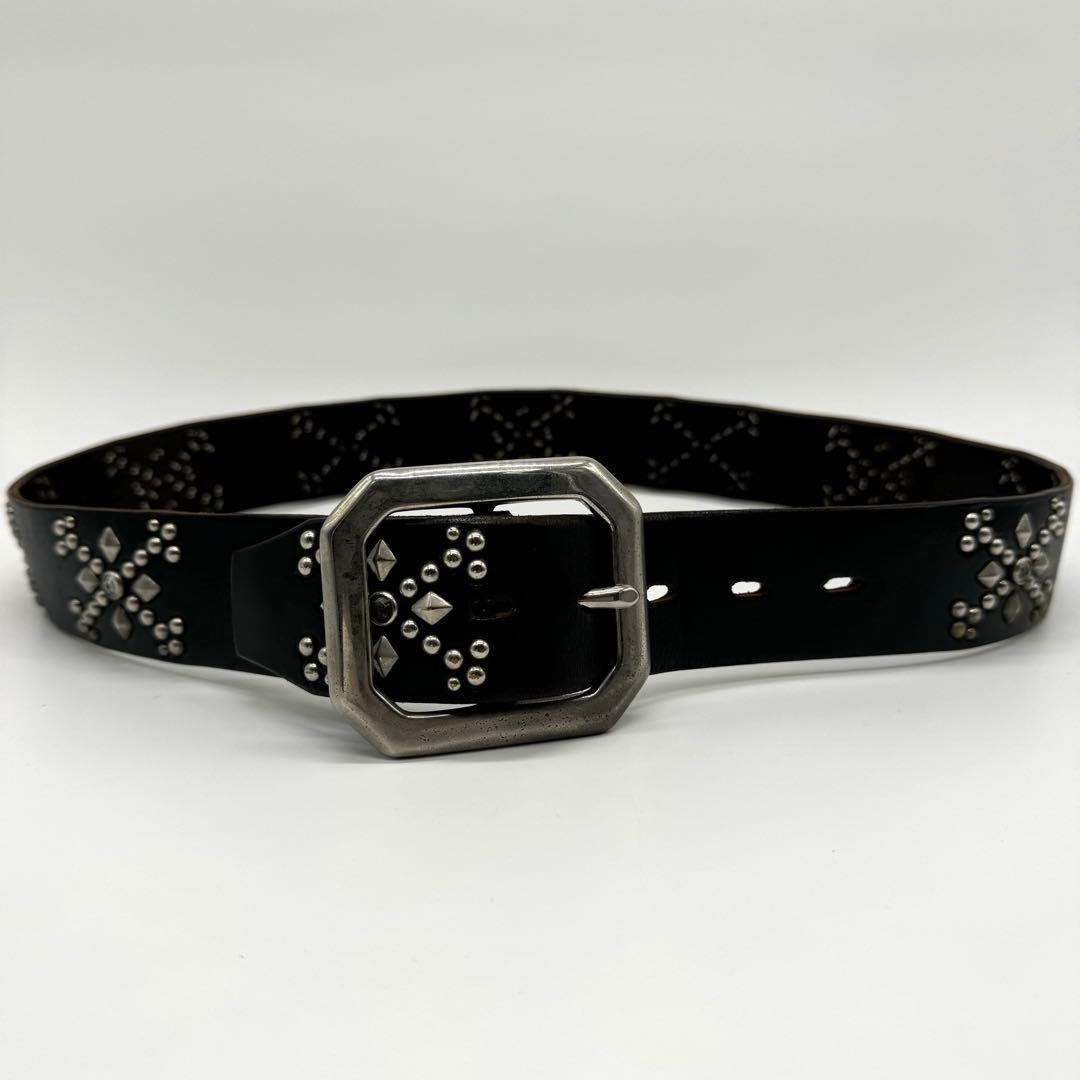 HTC アナザーヘブン クロス ボーン スタッズ レザー ベルト 34 美品