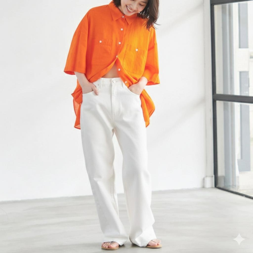 24ss【Spick & Span】リネンコットン ビッグハーフスリーブシャツ