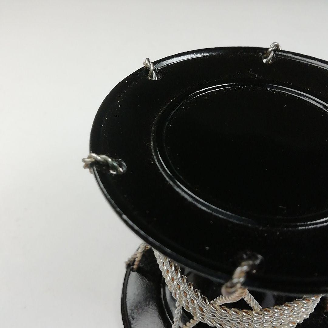 T725 蓋置 『黒漆 銀線紐鼓』『井波慶州』 共箱 茶道具