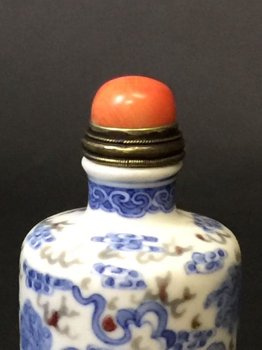 清 雍正年製在銘 染付珊瑚蓋銀杓 青花釉裡紅