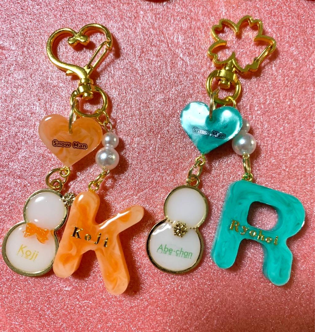 SnowMan レジンキーホルダー ハンドメイド 雪だるま アルファベット