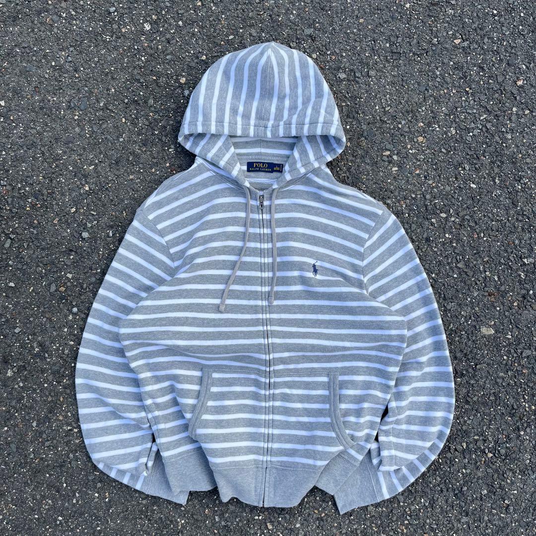 polo ralph lauren 00s パーカー　ボーダー　短丈　y2k 新品✨希少✨ポロラルフローレン ジップパーカー ネイビー Y2K XS 短丈