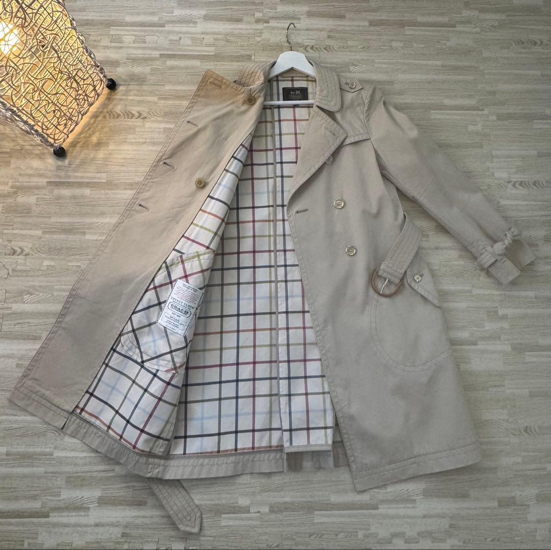 COACHトレンチコート ベージュ チェック裏地 - メルカリ