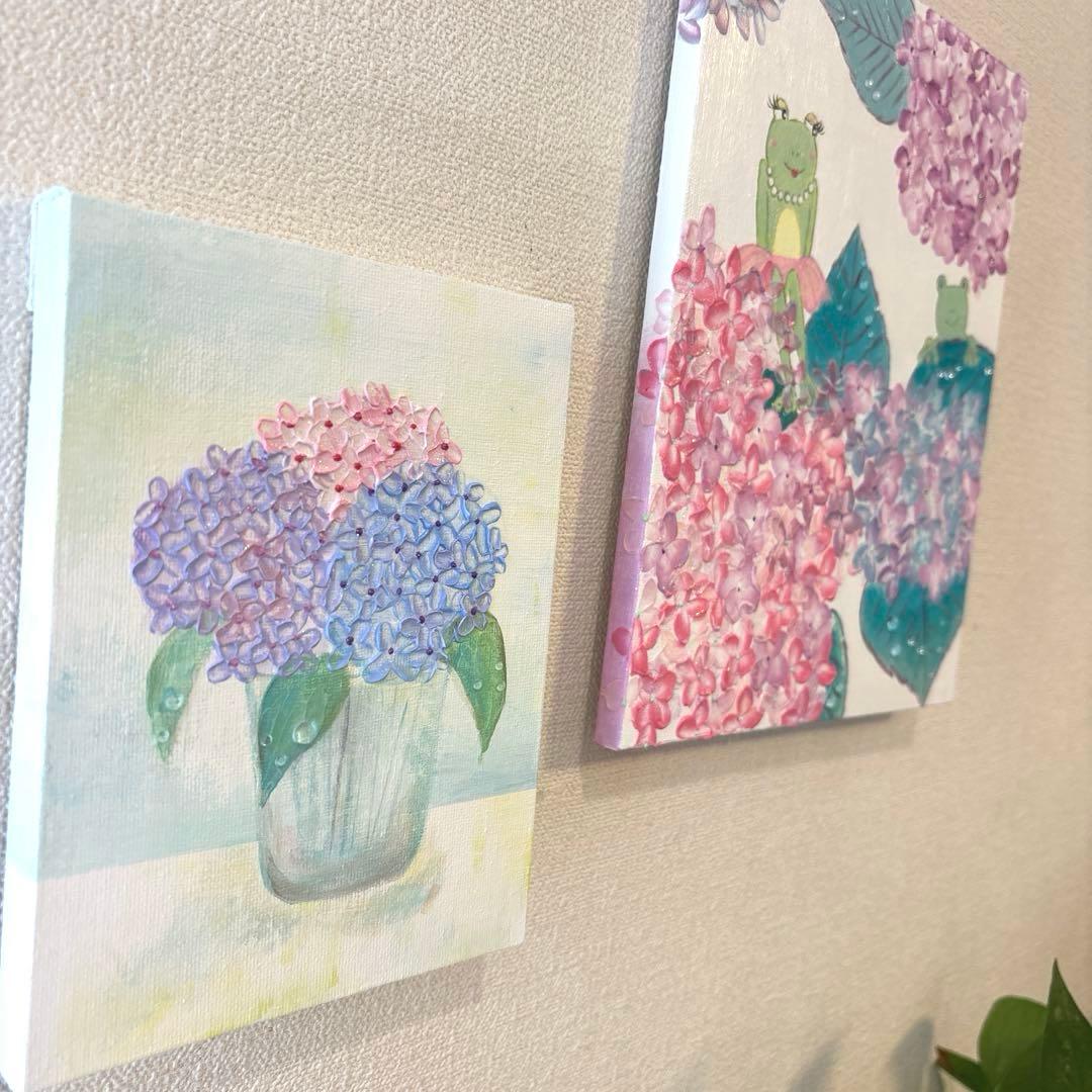 テクスチャーアート アクリル画 花の絵 紫陽花 現代アート 原画 #79