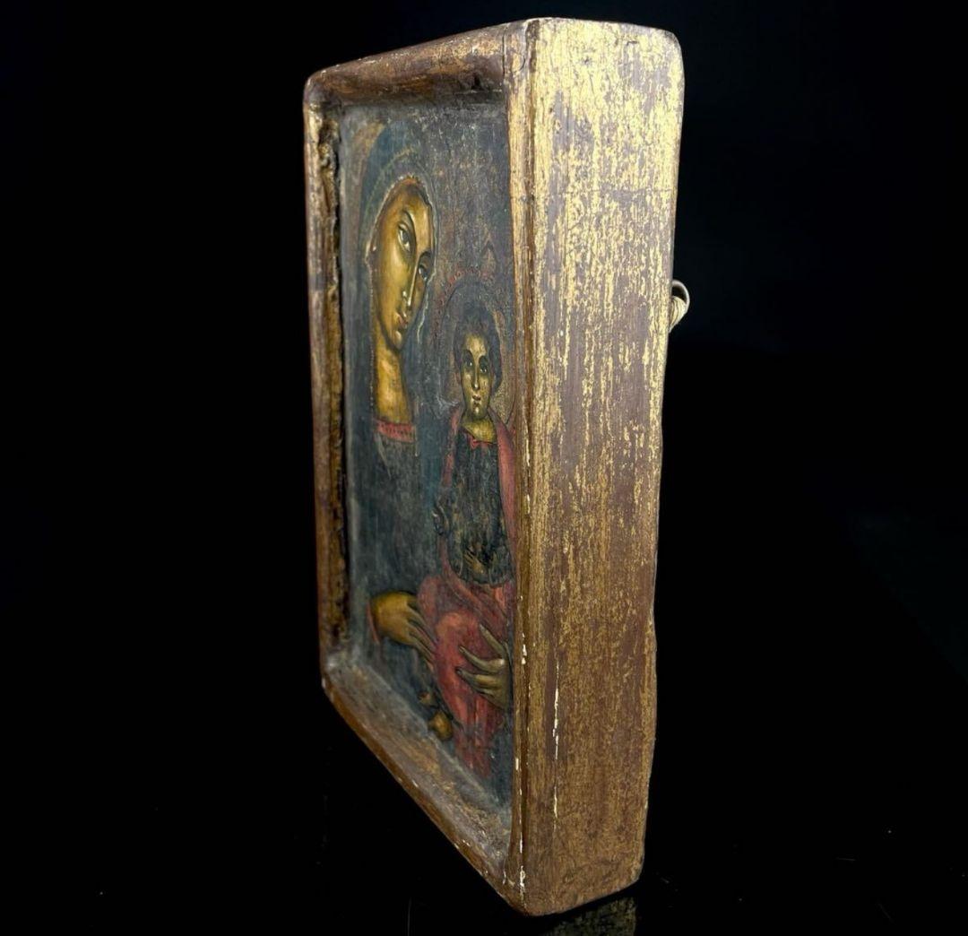 聖母子像　宗教絵画　 木製版画 立体フレーム付き