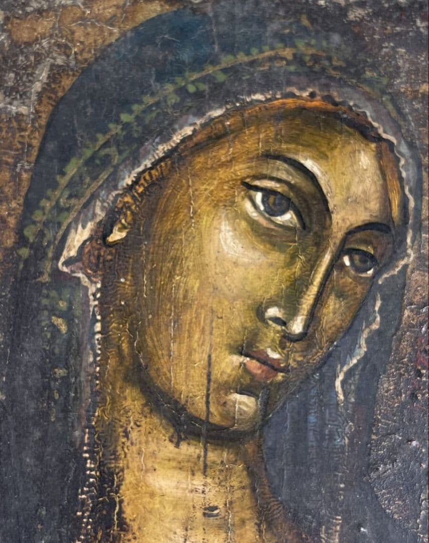 聖母子像　宗教絵画　 木製版画 立体フレーム付き