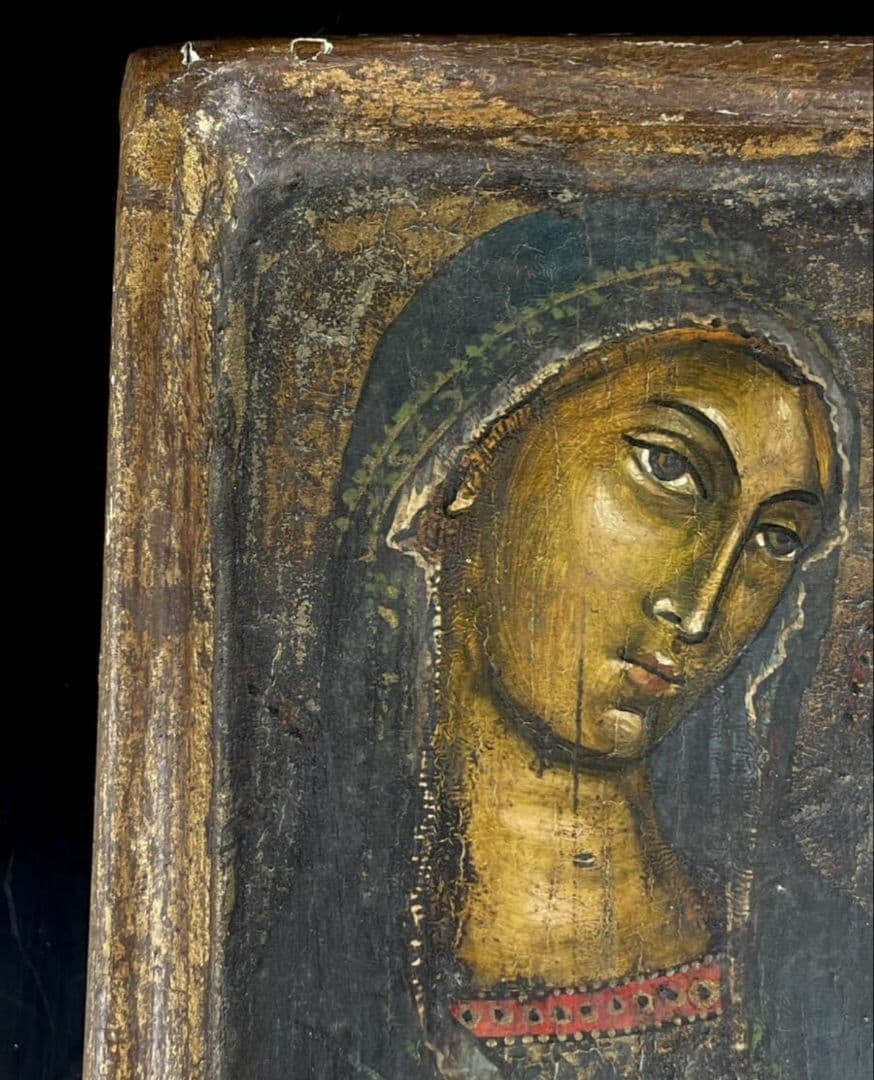 聖母子像　宗教絵画　 木製版画 立体フレーム付き