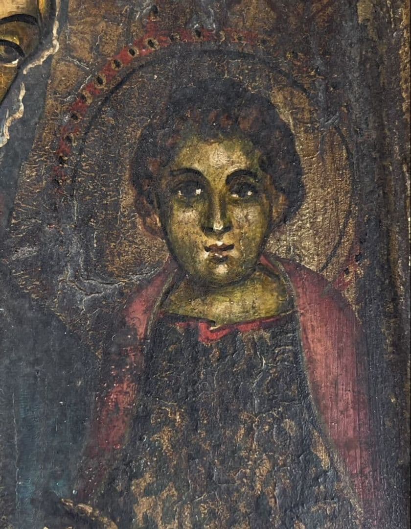 聖母子像　宗教絵画　 木製版画 立体フレーム付き