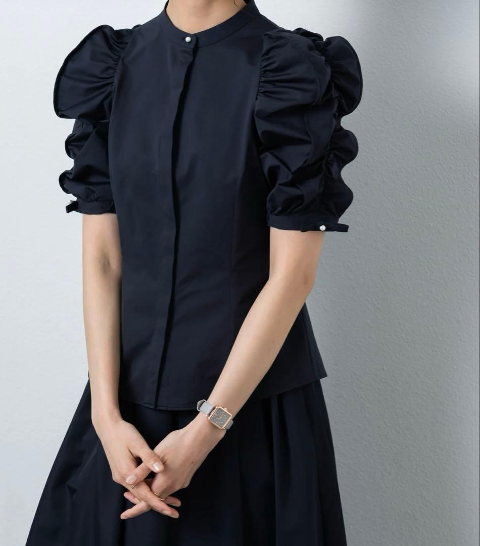 最終値下！【Ame no chi Hare】リボンスリーブブラウスネイビー新品