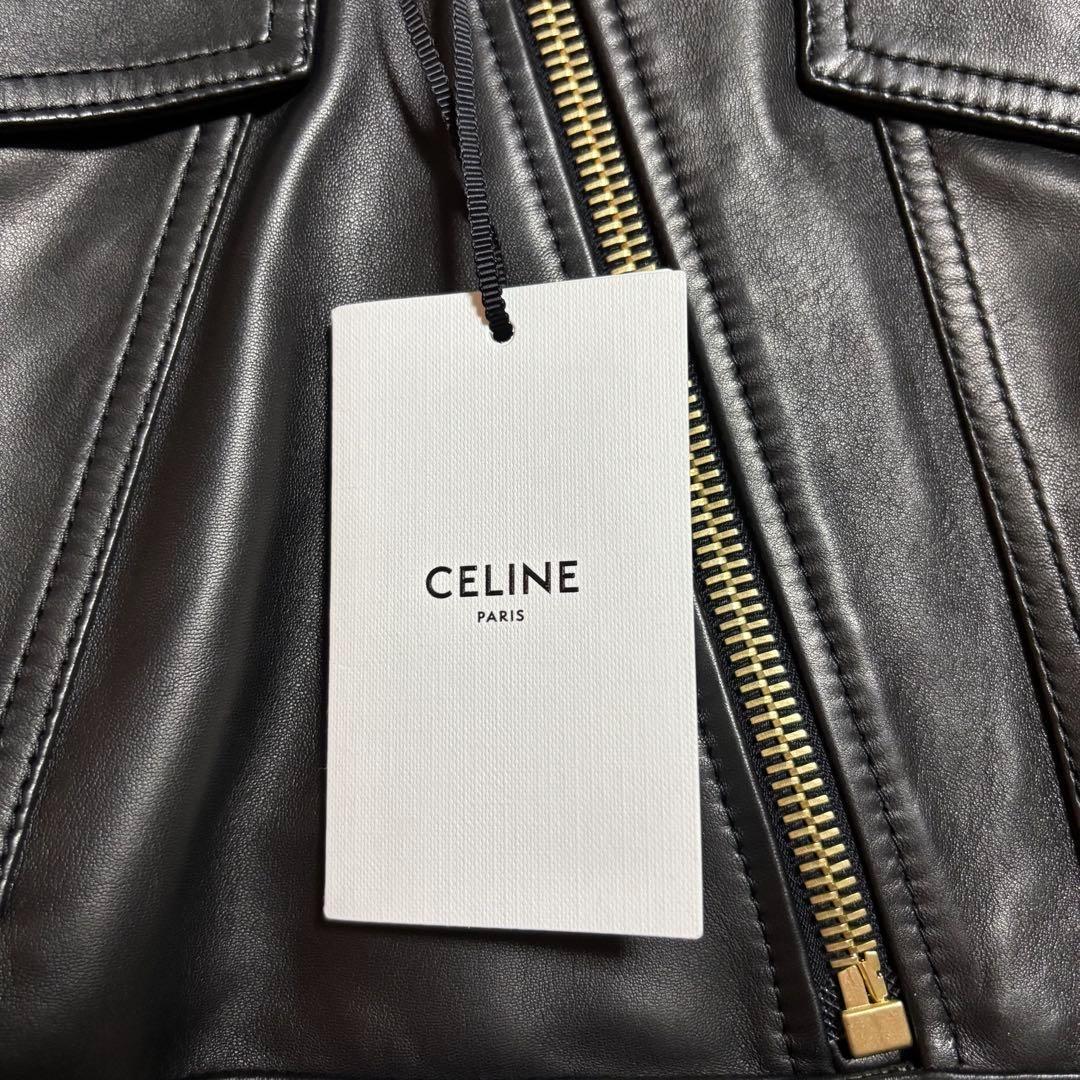 未使用 新品 CELINE 22AW ラムレザーライダース 42 黒 金ボタン - メルカリ