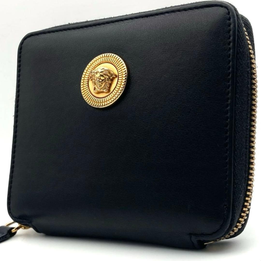 極美品○ ヴェルサーチ 折り財布 二つ折り メデューサ 金具 ブラック