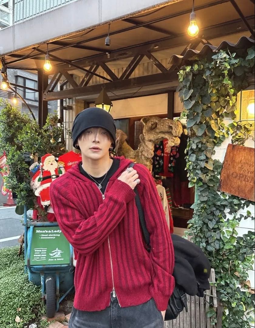 即完】RADIANT ribknit zip damage hoodie